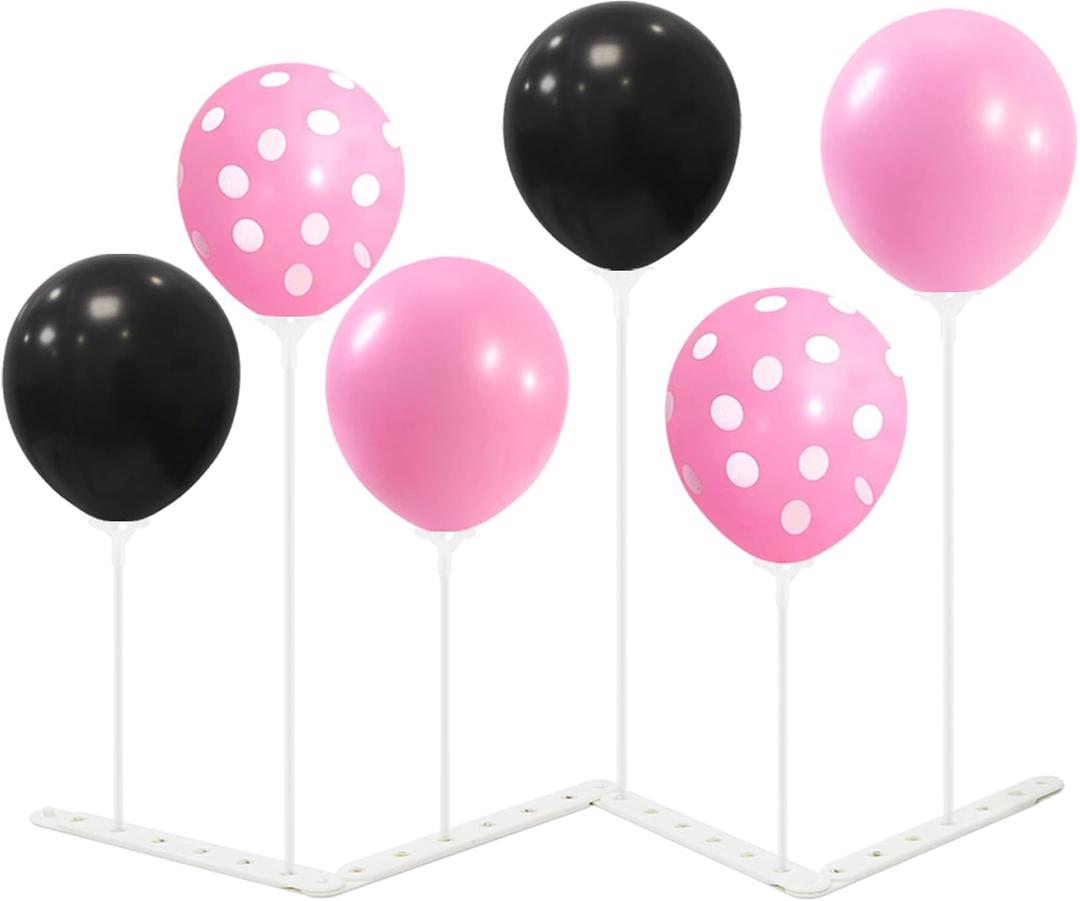 Balloon Stand with 10 Pcs Pink and Black Balloons, Centerpiece Table Decorations for Girls' 1st Birthday Sweet 16th Birthday Minnie Mouse Birthday Decorations (Pink Black 4pack)