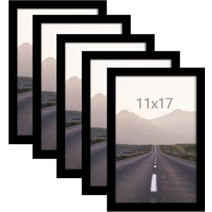 11x17 Picture Frame Set of 5, Black Poster Frame for Horizontal or Vertical Wall Mounting