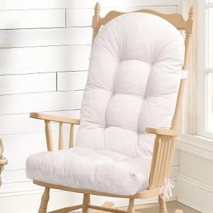 Rocking Chair Cushion - Chenille Fabric, High-Density Sponge, Durable Comfort Non-Slip Bottom Tufted Seat Pads with Ties, ChenilleWhite, 44x19x4 inch