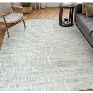 LIVEBOX Machine Washable Modern Abstract 6x9 Area Rug Clearance, Non Slip Large Bedroom Living Room Nursery Girl Rug Minimalist Wave Striped Neutral Boys Rug, Carpet for Playroom(Beige,6'x9')