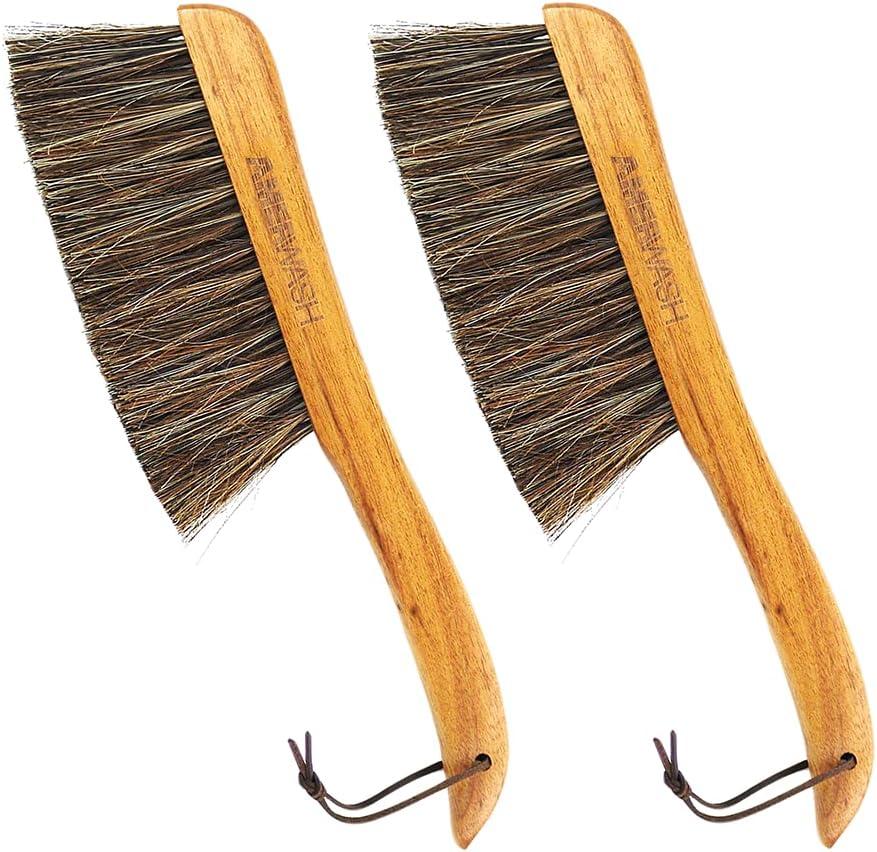 Counter Brush for Furniture, Drafting, Patio, Bed, Fireplace, Woodworking Cleaning, Horsehair Bristles Duster Wooden Handle Shop Brush, Hand Broom Brush - 2 Pack