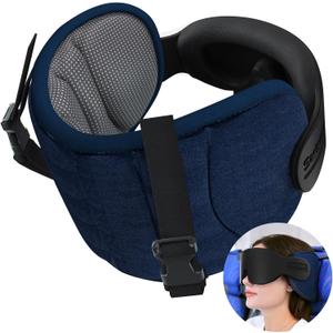 Travel Pillows for Airplanes, Airplane Pillow for Long Flight, Airplane Head Strap with Sleep Eye Mask, 360 Headrest for Car Trip, Stop Bobblehead, Mottled Grey