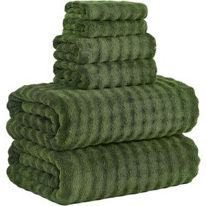 KBY Bath Towels Set 6 Piece 40x80 Inches, 2 Extra Large Bath Sheets, 2 Hand Towels, 2 Washcloths, Highly Absorbent, Quick Dry Microfiber, Ultra Soft Towel Set for Bathroom, Spa, Gym, Hotel (Olive Green)