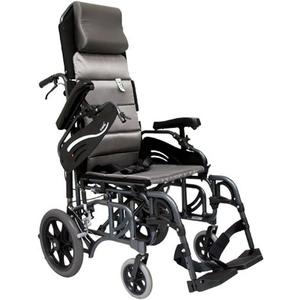 Karman Healthcare VIP-515-TP-18 Foldable Tilt in Space Space Reclining Transport Wheelchair, Diamond Black, 14" Rear Wheels and 18" Seat Width