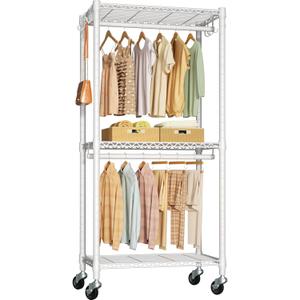FUTASSI P3 Mini Rolling Clothes Rack, Clothing Racks for Hanging Clothes, Heavy Duty Garment Rack, Freestanding Portable Closet Rack 23.6'' W x 14'' D x 78.5'' H, Max Load 430 Lbs, White