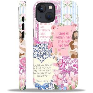 Case Designed for iPhone 13 14, Hybrid 2-Layer Case, Military-Grade Protection Durable Shockproof Anti-Scratch Phone Case, Pink Blue Jesus Collage