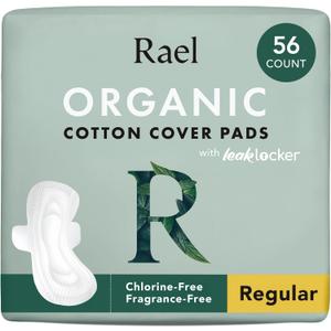 Rael Organic Cotton Cover Pads - Regular Absorbency, Unscented, Ultra Thin Pads with Wings for Women (56 Total) (56 Count (Pack of 1))
