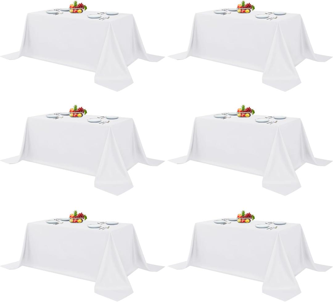Fitable White Table Clothes for Rectangle Tables, 6 Pack - 90 x 132 Inch - Reusable and Elegant Tablecloths, Polyester Fabric Table Covers for Wedding, Party, Banquet, Formal Events