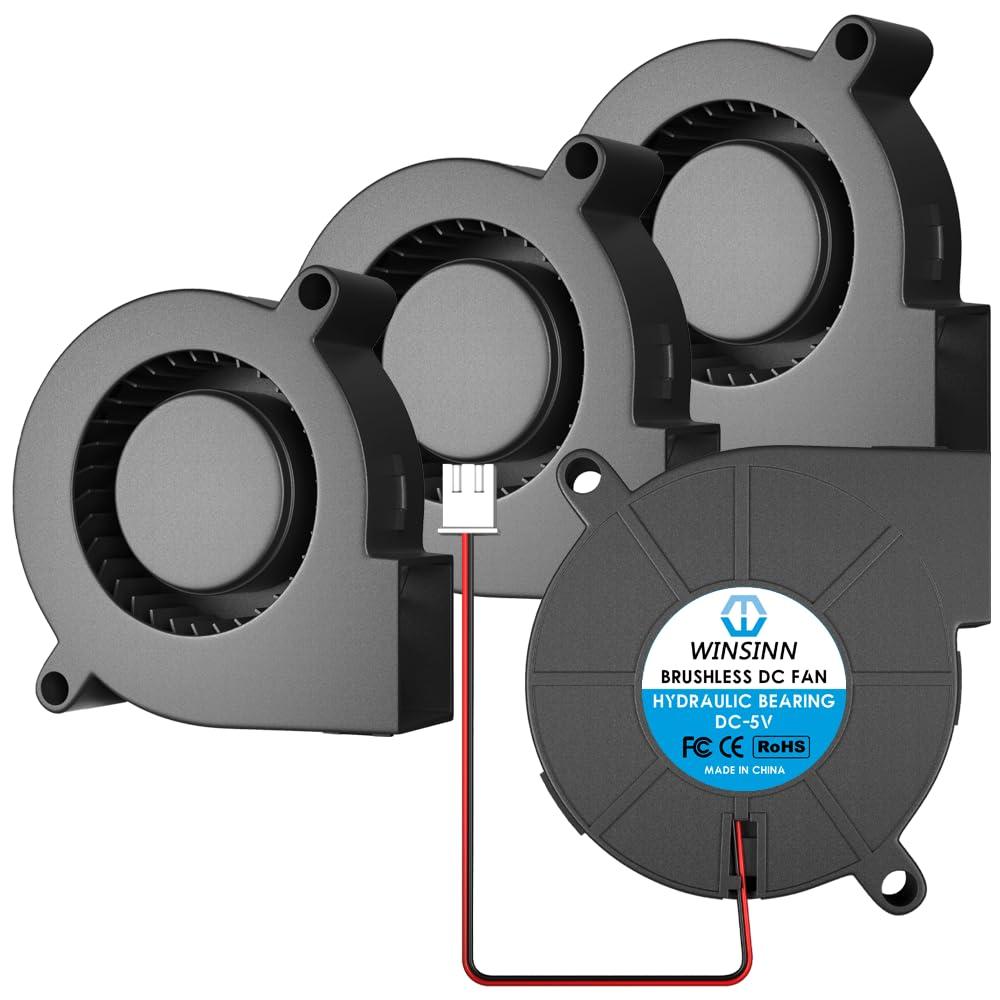 WINSINN 50mm 5015 Blower Fan 5V, 3D Printer 5 Volt Fans Blower Turbine Turbo Hydraulic Bearing, Brushless Cooling 50mmx15mm 2PIN (Pack of 4Pcs)