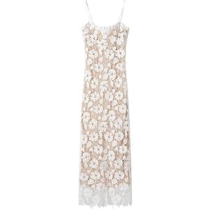 Women's Sexy Elegant Mesh Lace Bandage Slip Dress Backless Cut Out Sleeveless Midi Dress for Summer Club Party (White), Small