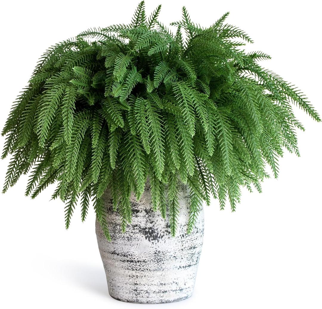 SENCID 12 Pcs Christmas Norfolk Pine Branches - 18" Artificial Norfolk Branch Faux Stem Greenery Pine Picks for Vase DIY Crafts Christmas Garland Wreath Making Home Decor