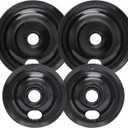 Black Stove Burner Drip Pans for Electric Stove Top - 318067051 5304430150 Perfectly Fit Frigidaire Kenmore Electric Range - 10% Energy Save by Enamel Spraying -2 x 6 in, 2 x 8 in