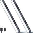 Ferswe Under Cabinet Lights Rechargeable, Battery Level Display, 60 LED Motion Sensor Cabinet Light, Dimmable Touch Control, Under Counter Lights for Kitchen, Closet, Cupboard(2 Pack) (Cool White 6000K)