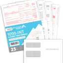 Blue Summit 25 1099 INT Forms 2025 with Envelopes, 1099 Interest Forms 2025, 25 Laser 4 Part Tax Form for Interest Income, Compatible with QuickBooks, Accounting Software, 25 Self Seal Envelopes