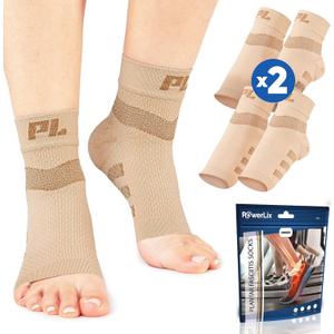 POWERLIX Plantar fasciitis socks (2 Pairs) for Neuropathy, for Women & Men, Ankle Brace Support, Toeless Compression Socks & Foot Sleeve for Arch and Heel Pain, Treatment & Everyday Use, Medium