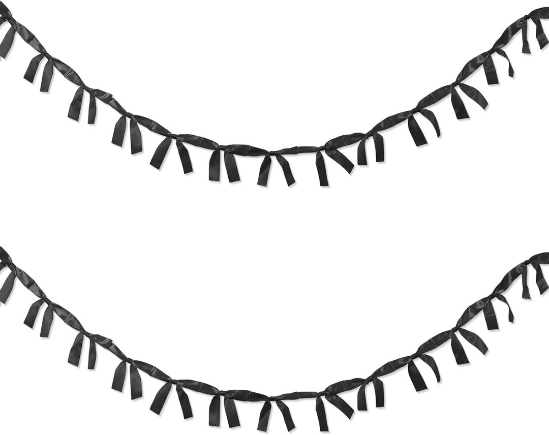 2 Pack Black Ribbon Banner (8ft Each) - Party Decoration Garland for Bachelorette, Girls Night, Bridal Shower, Baby Shower, Birthday Celebration, Coquette Room Decor (Black-Straight Cut)