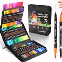 72-Color Brush and Fine Dual-Tip Watercolor Marker Set for Kids and Adults - No Bleeding Paint Pens for Drawing, Note-taking, Planning, Calligraphy, Journaling, Card Making, and Art Supplies