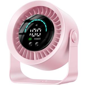 DIGIX Rechargeable USB Desk Fan for Bedroom, 100 Speeds, 360 Rotation, Wall Mounted Design Small Portable Table Fan with LED Display, Quiet Personal Desktop Cooling Fans for Home Office (Pink)