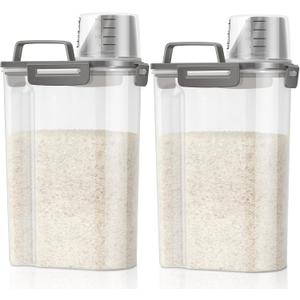 TBMax Rice Container Cereal Storage Container 2 Pack 5 Lbs, Kitchen Pantry Dry Food Storage Holder with Easy-Pouring Spout & Handy Cup, Small Pet Dog Cat Food Dispenser for Daily Feeding -Grey (Grey 3+3Qt)
