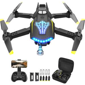 Drone with Camera, Dual 720HD, Drone for Kids with Cool Lights, Gestures Control, Vertical Shooting, Waypoint Flight, Gravity Control, 3D Flip, 3-Speeds, Drones for Adults, Beginners, Kids (Black)