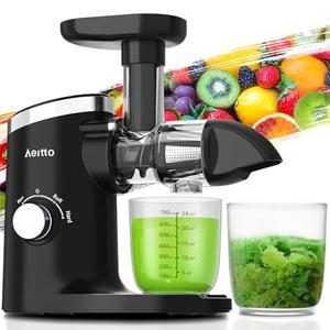 Aeitto Classic Horizontal Cold Press Juicer, Slow Masticating Juicer with Quiet Motor, High Juice Yield, Easy to Clean, Juicer Machines with Soft & Hard Modes for Fruits & Vegetables, Premium Black