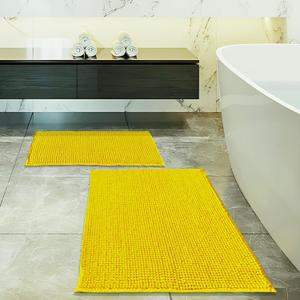 Bathroom Rugs Set 2 Piece Yellow, Chenille Non Slip Super Absorbent Water Bath Mat, Ultra Soft and Quick Dry Shower Mats for Tub, Toilet, 20x32+16x24 Inch