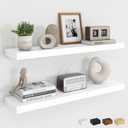 Dreamland 30Inch Floating Shelves for Wall, Rustic Wooden White Floating Shelves for Bathroom|Bedroom|Kitchen, Deep Wall Mounted Book Shelf, Wood Storage Display Shelf for Home Decor, Set of 2