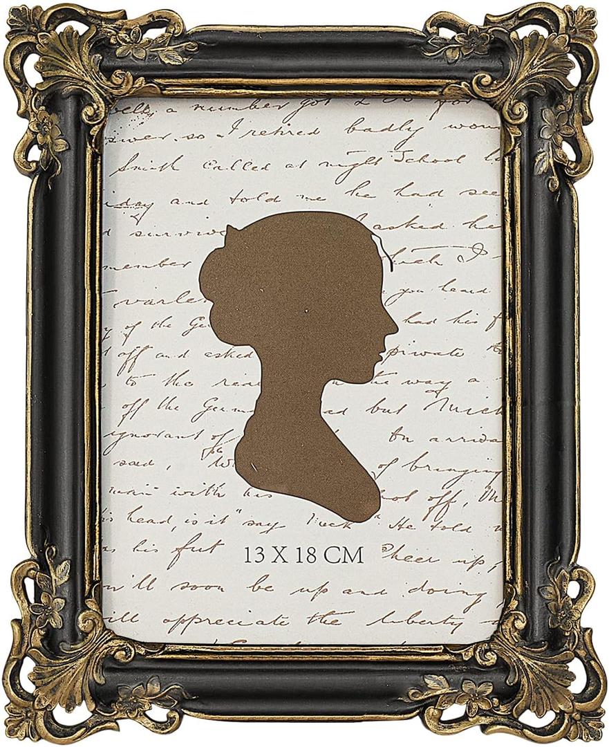 Sunlit Vintage Picture Frame 5x7 Inch, Luxury Antique Photo Frames with Glass Front, Photo Display, Tabletop Wall Hanging, Gift Ideas, Black and Gold