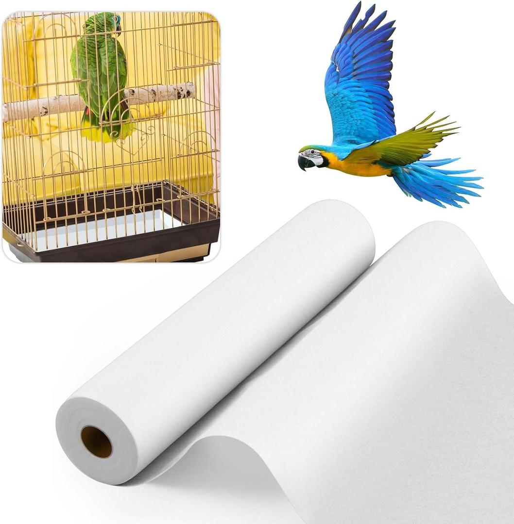 Drydiet 100 ft x 18 Inch Bird Cage Liner Disposable Parakeet Cage Liners Precut Absorbent Bird Paper Accessories for Pet Animal Parrot (White)