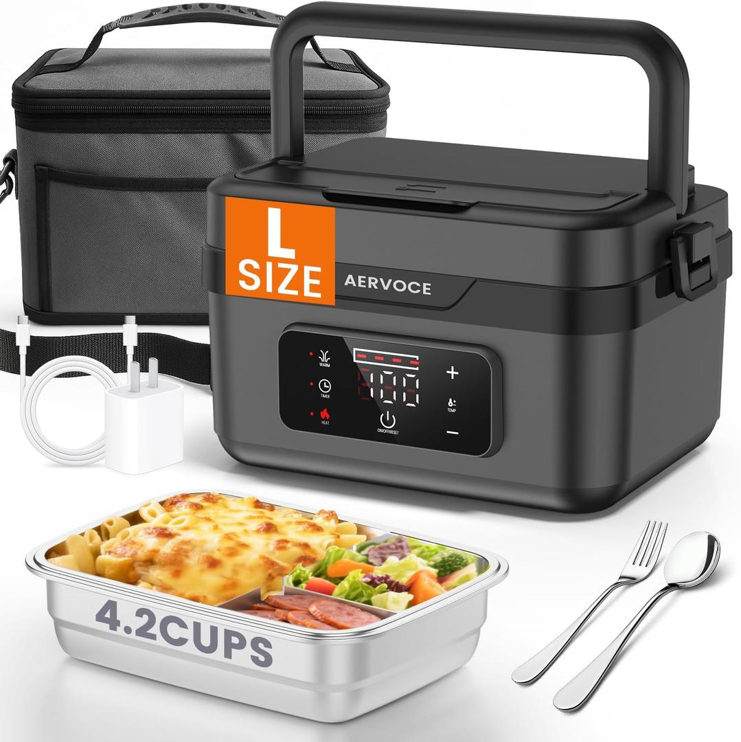 Electric Lunch Box for Adults - 8000mAh Cordless Heated Lunch Box for Men and Women.1L Portable Food Warmer for Car, Office or Outdoor Jobsites (Black)