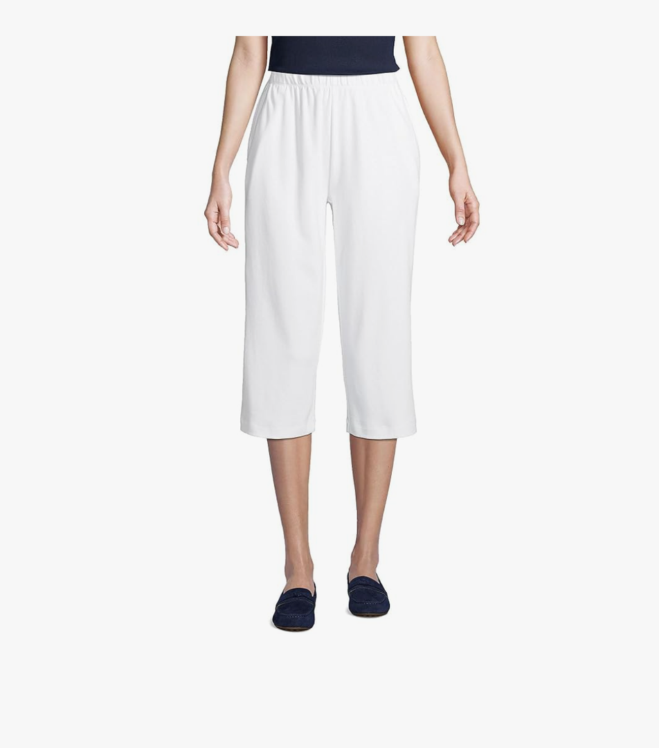 Lands' End Women's Sport Knit High Rise Elastic Waist Capri Pants L