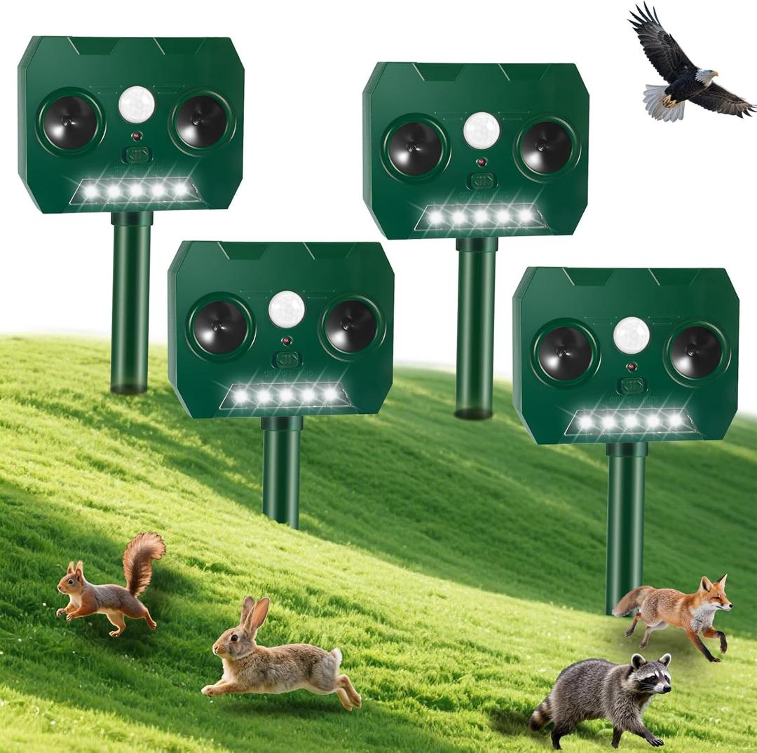2025 Racoon Squirrel Sonic Fortress Pro Rabbit Repellent Outdoor, Solar Ultrasonic Animal Repeller Deer Deterrent with Motion Sensor&Flash Light to Scare Cat Dog Skunk Out of Garden Farm Yard(2Pack)