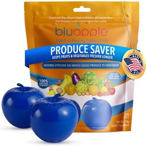 Bluapple Produce Saver Ethylene Gas Absorber - Fresh Fruit & Vegetable Storage for Refrigerator Crisper, Shelves & Fruit Bowls, Produce Keeper, Fruit Saver, Kitchen Must Haves, BPA-Free - 2-Pack
