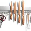 23 Inch Magnetic Knife Holder for Wall - Magnetic Knife Strip with Strong Magnets, Stainless Steel Magnetic Knife Bar with 15 Hooks/Adhesive Tape/Screws, Wall Mounted Knife Storage for Kitchen
