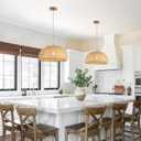 Bamboo Large Pendant Light Fixture 17.8 inch One-Light Adjustable Rustic Basket Handmade Woven Pendant Lighting for Kitchen Island Farmhouse Dining Room Living Room