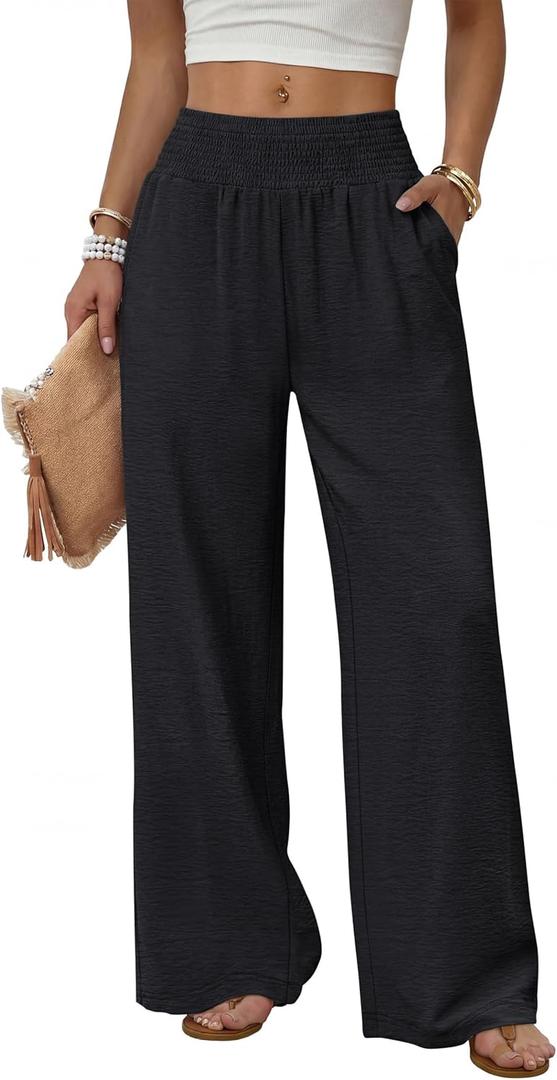 Sampeel Wide Leg Pants Woman High Waist Trousers with Pockets Casual Lounge, XL
