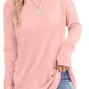XIEERDUO Womens Tunic Tops to Wear with Leggings Long Sleeve Thumb Hole Shirts Crew Neck Curved Hem, Light Pink (3X-Large)