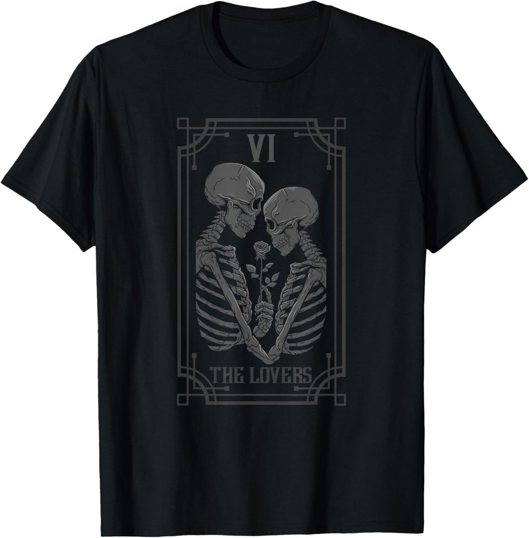 Tarot Card The Lovers Skeleton Goth Halloween Witch T-Shirt, S