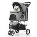 MoNiBloom 3 Wheels Pet Dog Cat Stroller for Small Medium Dogs and Cats, Lightweight Foldable Jogger Stroller w/Storage Basket and Cup Holder, Gray