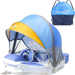 Baby Floats for Pool with Canopy Removable UPF 50+ UV Sun Protection CanopyMambobaby Infant Pool Float Non Inflatable Soft Skin-Friendly Leather Material Infant Swim Float 3-24 Months