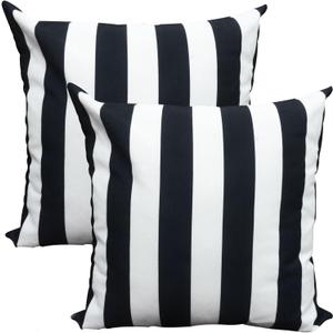 Waterproof Throw Pillow Covers 18x18inch Set of 2 Farmhouse Outdoor Black and White Stripes Square Pillow Cushion Case Claasic Cotton Linen Pillowcase for Home Decor