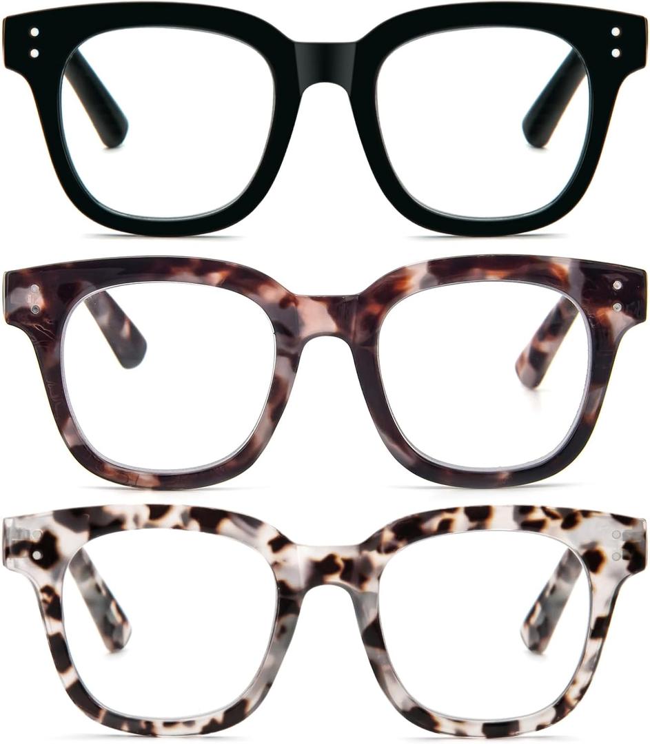 3 Pack Oversized Reading Glasses for Women Men with round Frame Fashion Blue Light Blocking Computer Readers (2) 3 Pack Oversized Reading Glasses for Women Men with round Frame Fashion Blue Light Blocking Computer Readers (2)