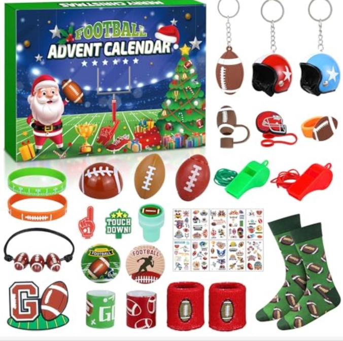 Football Advent Calendar 2025 for Boys, 24 Day Christmas Countdown Calendar Football Favors Supplies, Sport Rugby Themed Xmas Gifts for Kids Boys Teens Football Player