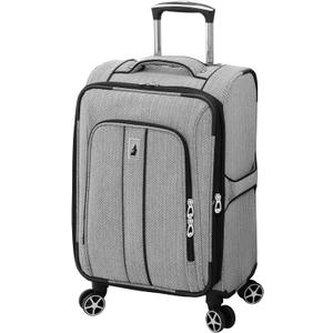 LONDON FOG Newcastle Softside Expandable Spinner Luggage, Black White Herringbone, Carry-On 20-Inch