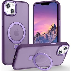 Magnetic for iPhone 13 Case with Ring Stand, [10 FT Drop Protection] [Velvety Touch] Slim Translucent Matte Back Shockproof Phone Case for iPhone 13 6.1'', Dark Purple
