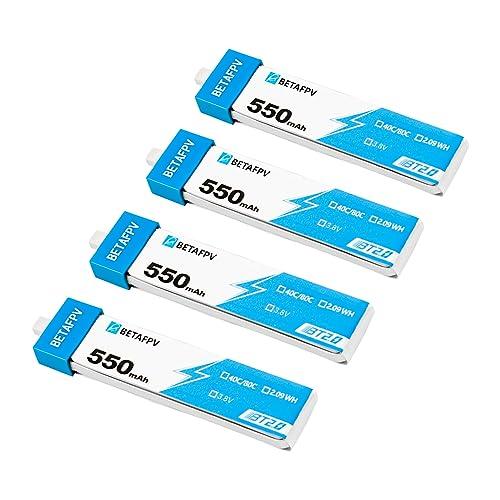 Amazon.com: BETAFPV 4pcs BT2.0 550mAh 1S Battery 3.8V 40C/80C Lipo Battery with BT2.0 Connector Compatible for 75-85mm 1S FPV Racing Whoop Drone Quadcopters Like Meteor75 Pro FPV Drone : Toys & Games