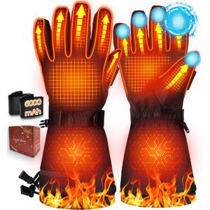 Heated Gloves for Men Women - Rechargeable 7.4V 6000mAh Heated Gloves Up to 10H Warmth, Full Touchscreen, 10s Fast Heating, 3 Level Adjustable, Electric Winter Gloves for Outdoor Skiing Hunting Hiking (Medium)