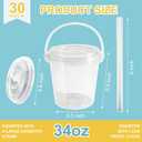 30 Sets 34 oz Drink Buckets with Lids and Straws, Reusable Clear Plastic Party Cups for Iced Coffee, Smoothies, Milkshakes, Sturdy & Durable Beverage Tubs for Lemonade, Pool and Beach Parties
