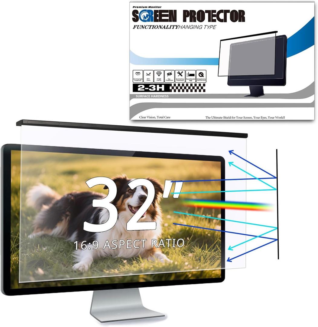Blue Light Blocking Screen Protector for 32" 16:9 Computer Monitors, Removable Hanging Design Blue Light Filter, HD Screen Protector Width X Height Is 28.7"X 17.7"(730mm X 430mm)