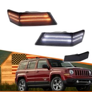 ADIIL SWITCHBACK LED Front Parking Light Turn Signal Blinker Corner Lights For 07-17 Jeep Patriot,Smoked Lens Dynamic Amber & White LED
